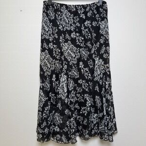 VTG 90s JKLA Women Fairy Grunge Midi Skirt M Floral Black Floral Damask Chiffon